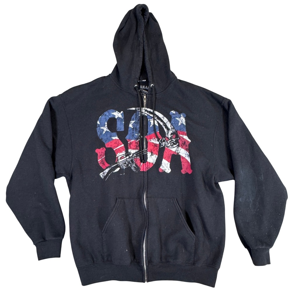 Sons of Anarchy SOA American Flag Reaper Zip Up Hoodie Black XL Licensed Apparel